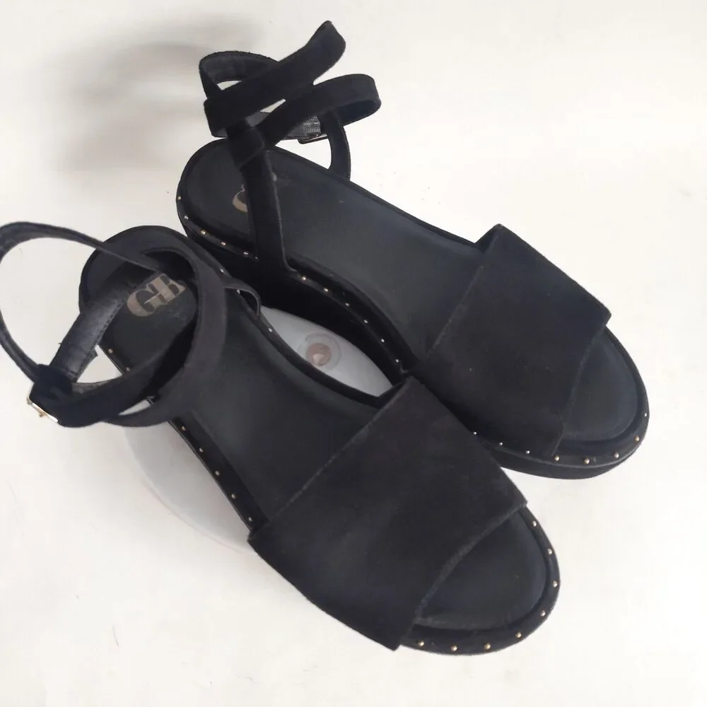 Gianni Bini Sweet Talk Sandals‎ Size 8.5 Black Suede Platform Flatform Open Toe